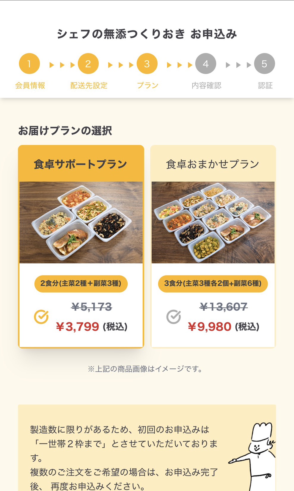 シェフの無添つくりおき STEP3 プラン選択 食卓サポート¥3,799／食卓おまかせ¥9,980